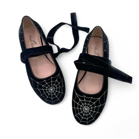 Nicoletta Carlone Irene Spiderweb Black Velvet Flats Womens US 8.5 EU 39 READ - Picture 1 of 11